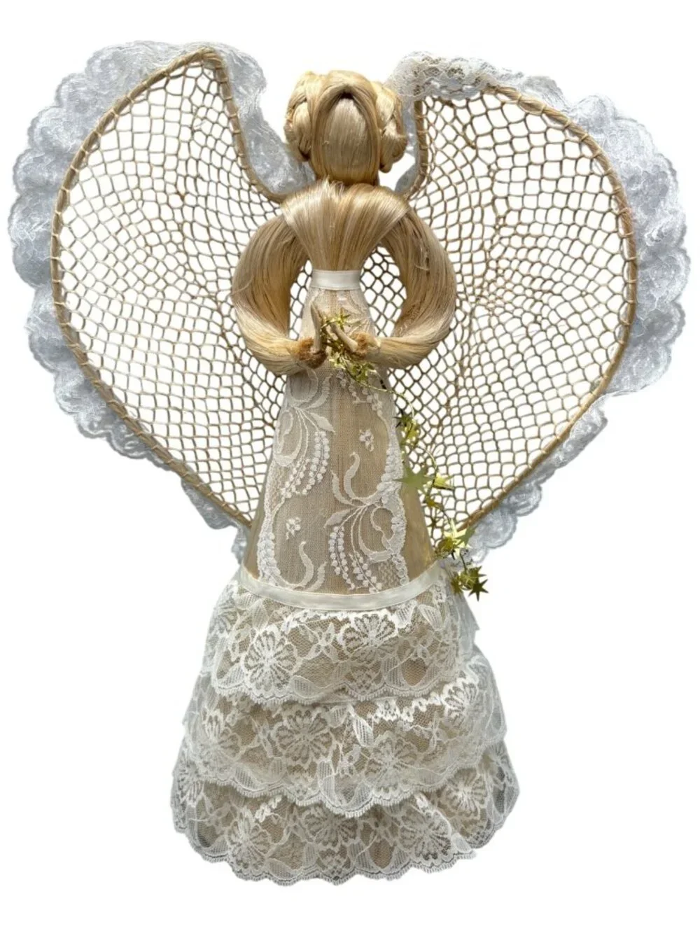 Handcrafted Straw & Lace Angel Figurine Intricate Lace Details READ